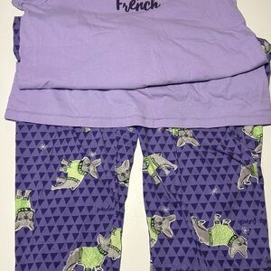 HUE Lavender Short Sleeve Top and Purple Bulldog Print Pajama Set